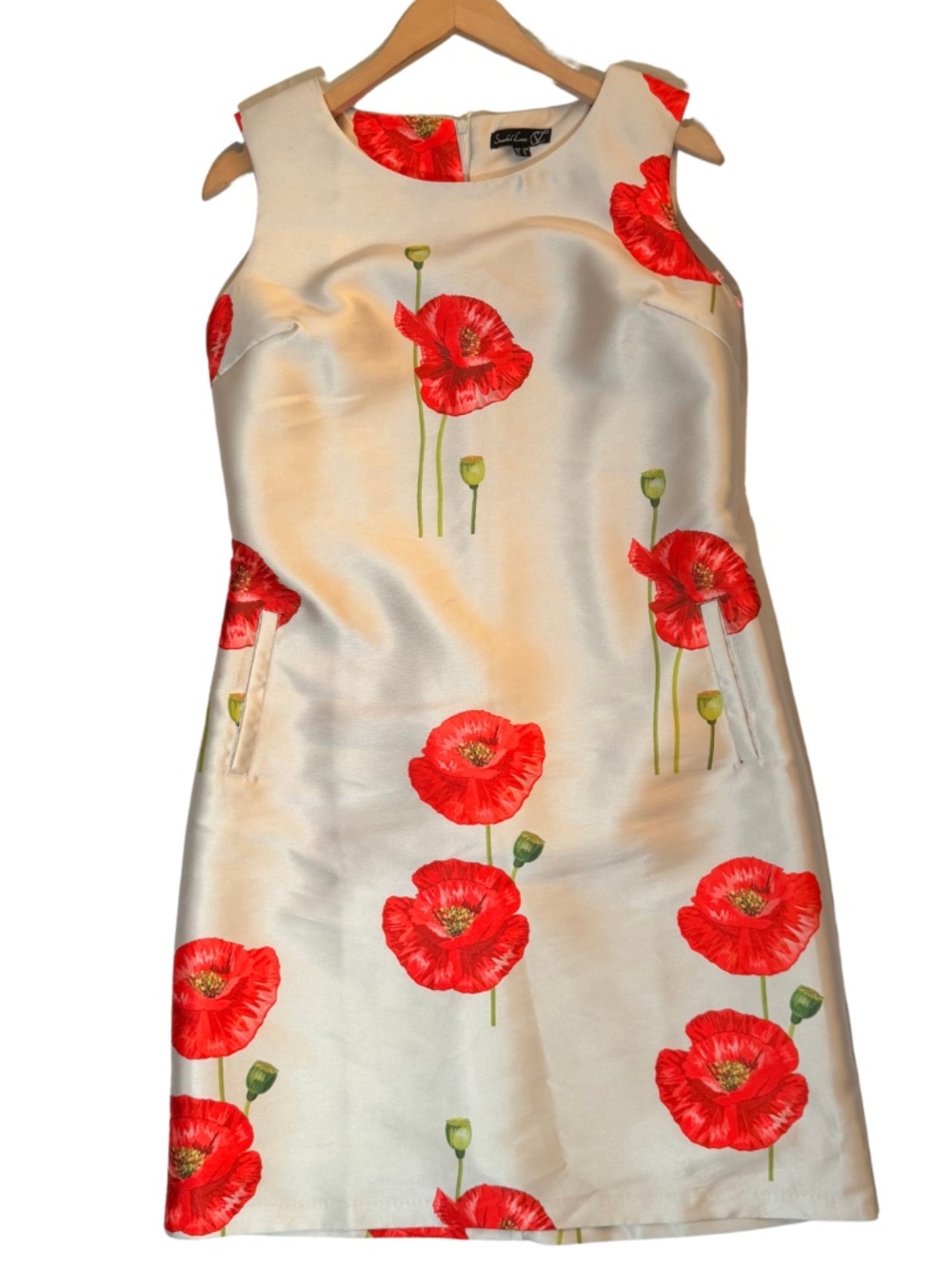 Smashed Lemon Red Poppy Sleeveless  Mini Dress, Size Size 10 Red Floral Cream